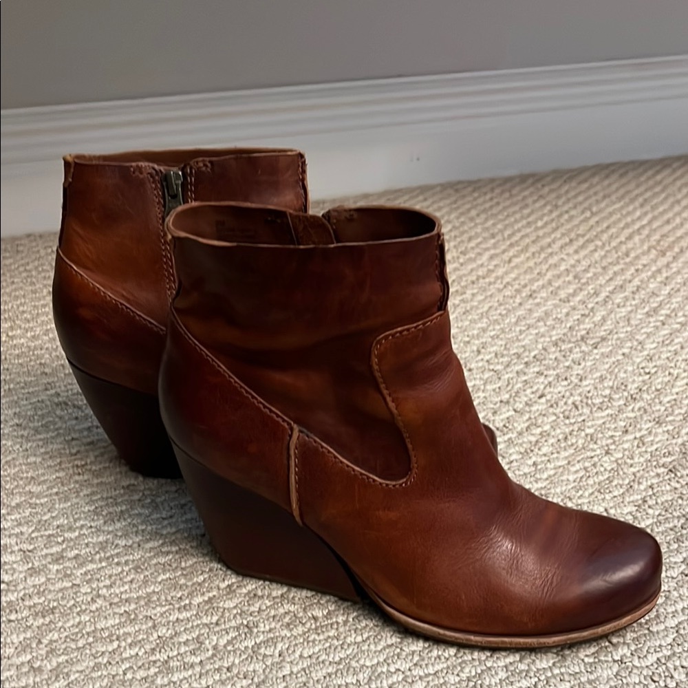 Kork-Ease Brown Heeled Boots with Wedge Heel